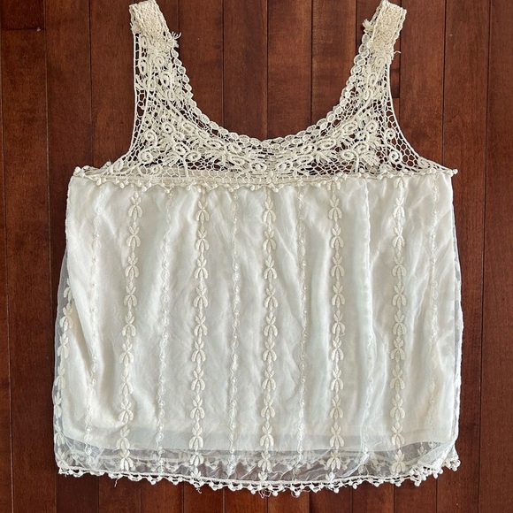 Ivory Women’s Sheer Crochet and Lace Camisole Tank Top by Ultra Pink Size 1X - Picture 1 of 9